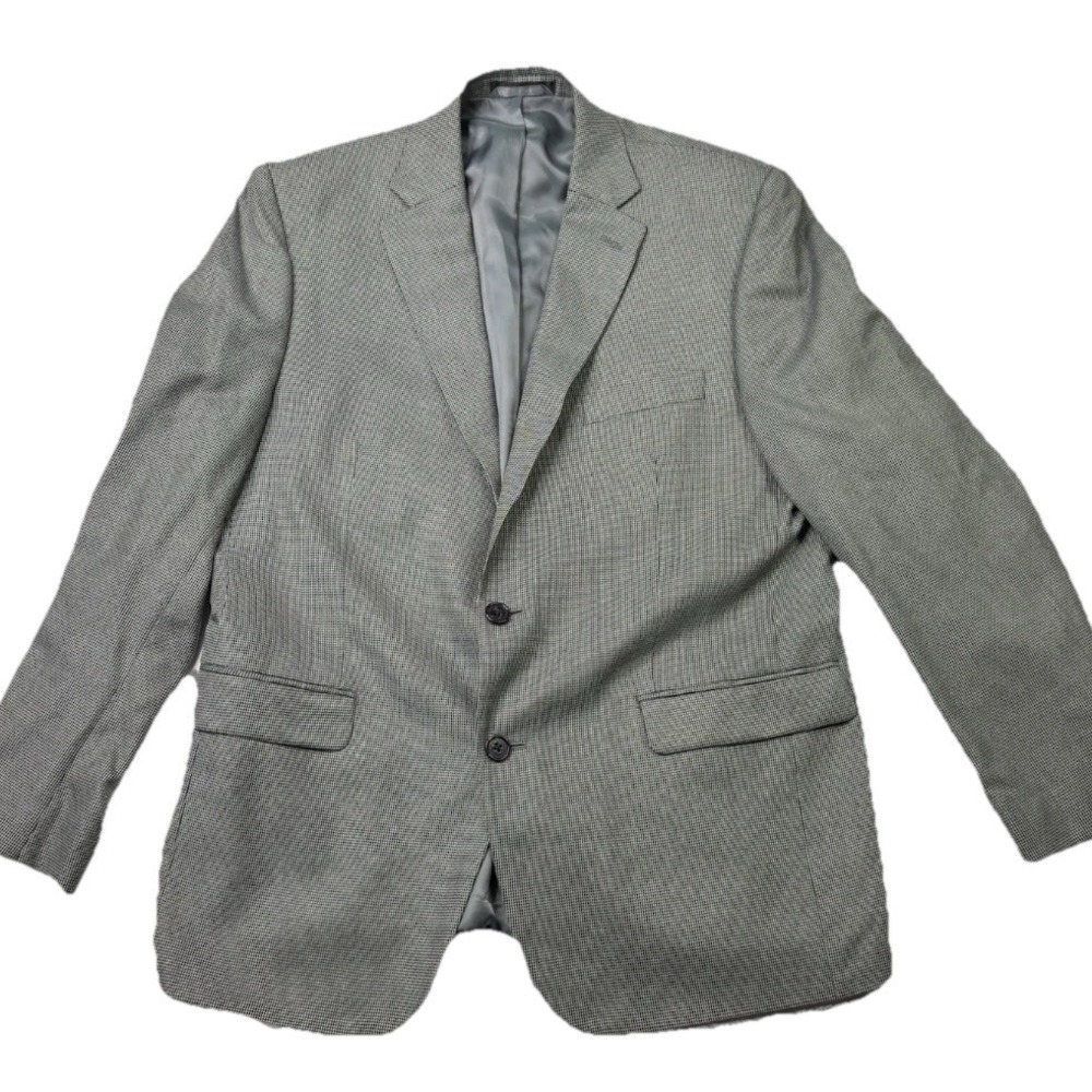 Ralph Lauren Blazer Mens 44 Gray Houndstooth Silk Wool Blend Sports Coat Jacket